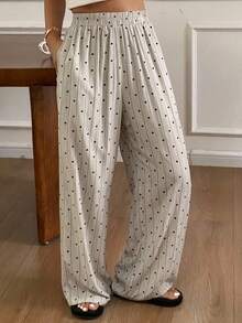 DAZY Striped Heart Pattern Loose Women Pajama Bottoms, Winter - Khaki - View 6