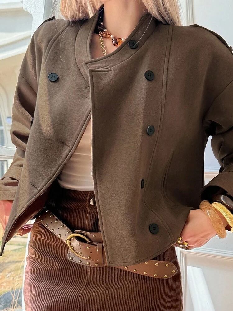 Women's Stand Collar Short Suede Jacket, Urban Casual Retro Style Fall/Winter