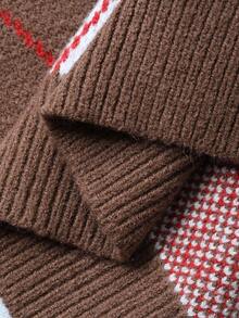 DAZY Women's Rhombus Pattern V-Neck Dropped Shoulder Long Sleeve Casual Sweater, Autumn/Winter - Grey - View 7