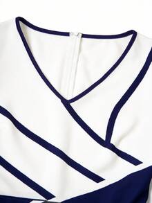 Ellevyn Vestido elegante de uso diario con cuello en V y contraste de color