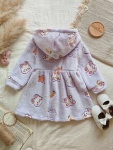 SHEIN Robe à capuche douce avec imprimé lapin mignon pour bébé fille - Parme - Voir 2