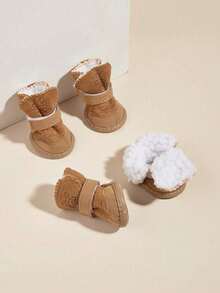 4pcs Plus Fleece Thick Pet Snow Boots, Suitable For Small Sized Pets Indoor And Outdoor Wear