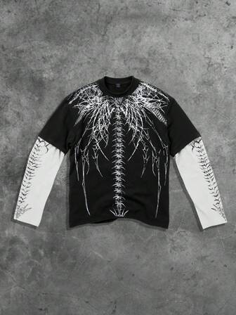 Street Life Herren Langarm T-Shirt mit Aufdruck, 2-in-1 Top, Herbst