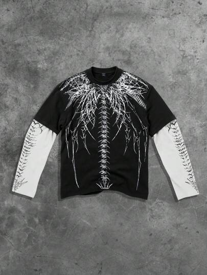 Street Life Herren Langarm T-Shirt mit Aufdruck, 2-in-1 Top, Herbst