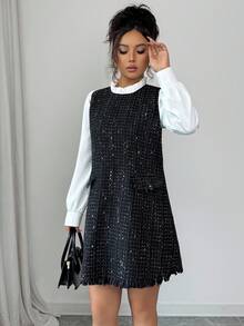 Rafferiza Elegante abito nero corto con patchwork, di stile alla moda e minimalista, abito di alta gamma per donna per l'autunno/inverno - Multicolore - Visualizzare 6