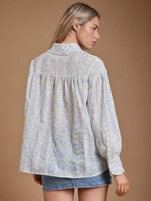 WESTFADE Chemise à manches longues avec col à volants, poche, boutons et broderie florale. Top mignon pour l'automne pour femmes. Convient pour l'automne, l'hiver, le style boho, décontracté, western et les concerts country - Multicolore - Voir 2