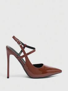 CUCCOO SZL Women's Apricot Slip-On Fashion High Heel Pumps With Buckle Decor