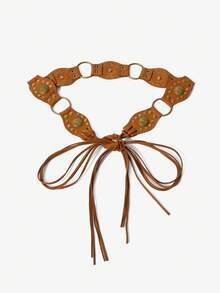 SHEIN BAE 波西米亚铆钉流苏打结腰带 - 駝色 - 查看 2