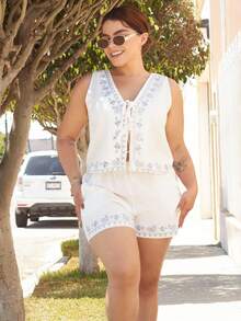 Lupita Cardoza 夏季波西米亚度假白色编织花卉印花两件套 - 白色 - 查看 5