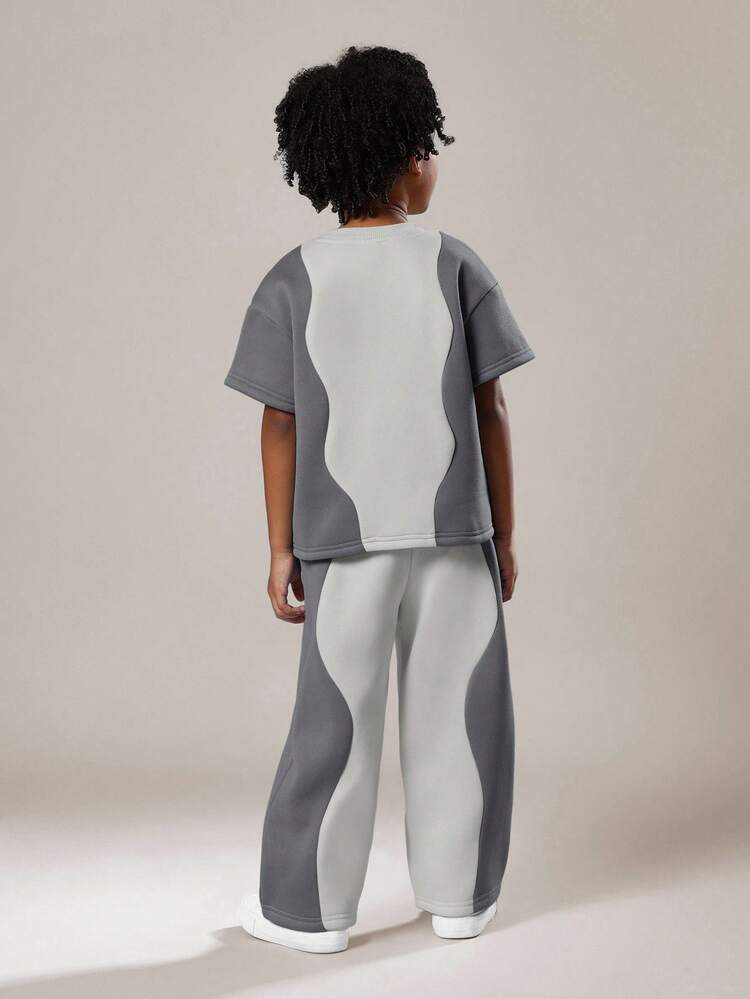 Sweatshirt And Wide Leg Pants With Wave Panel Design