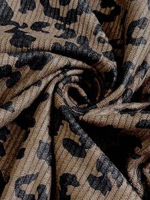 SHEIN Essnce Plus Size Women's Autumn And Winter Fashion Casual Loose Comfortable Daily Corduroy Brown Leopard Overalls,Women Bottom,Fall Outfits,Leopard Jumpsuit