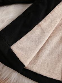 SHEIN Elladie kids 女婴荷叶边领加厚保暖风衣，适合户外穿着，秋冬季 - 黑色 - 查看 2