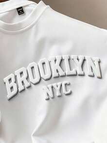 Manfinity Joysei Men's Casual Minimalist Letter Embossed T-Shirt, Suitable For Back To School Season, Friend's Gift