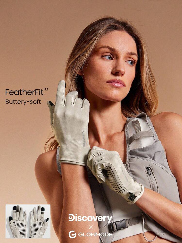 GLOWMODE X Discovery FeatherFit™ Chase The Chill Stretchy Sweat-Wicking Reflective Snap Button Touchscreen-Friendly Silicone Grip Gloves Running Hiking Outdoor Workout Active