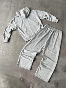 Manfinity EMRG Young, Street Style Printed Gray Men's Hoodie Set, Fall Clothes - Grey - View 2