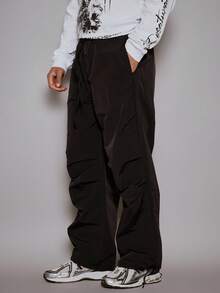 Musero Baggy Nylon Minimal Style Jogger Bungee Detailing Pants Fall/SPRING SUMMER - Black - View 4