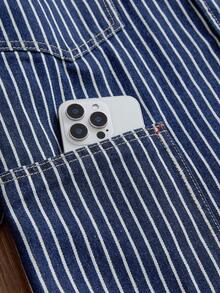 SWAVVY Men Denim Top, Fashionable Striped Casual Street Wear Outerwear, Fall, Long Sleeve Top