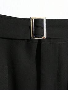 GlowEve 女式优雅口袋装饰高腰阔腿裤 - 黑色 - 查看 5