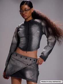 MUSERA Áo khoác denim biker phối nhiều đường may, kiểu dáng gợi cảm, thích hợp mặc đi chơi mùa thu đông, thanh lịch, phong cách dystopian, sành điệu mùa xuân hè. - Xám - Xem 1