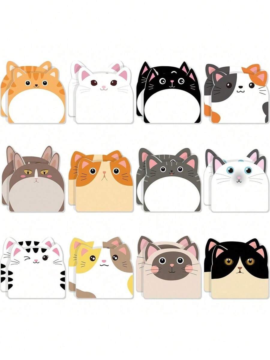 12本/套 或 6本/套（随机款式）——可爱猫咪主题便签本、记事本、便利贴和趣味便签；适合办公室、家庭、学生和室友使用，也是理想的礼物之选。 - 彩色 - 查看 1