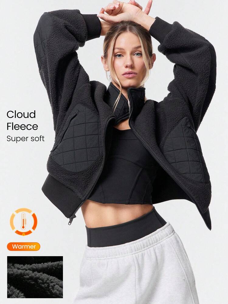 クラウドフリース ふわふわ 暖かい 軽量 スタンドカラー リブ編み袖口 裾 ヒップ丈 リラックスフィット フリースボンバージャケット 秋冬 アウトドア デイリーカジュアル