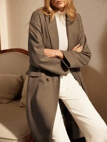 Écloséra New Autumn/Winter Lace-Up Loose Shoulder Collar Long Sleeve Casual Overcoat For Women