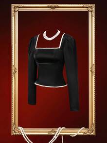 Glisette Sexy Backless Pleated Women's Top With 1.2 Satin Ribbon Pleated Lace Trim, Women's Clothing Shirt, Sexy Party Women's Shirt, Festive Clothing Shirt, Carnival Shirt, Cocktail Party Clothing Shirt, Girls' Shirt, Sexy Hot Girls. - Black - View 4