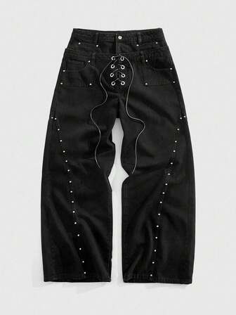 Street Life Jeans casuales holgados con bolsillo de corbata y múltiples cinturillas, estilo grunge