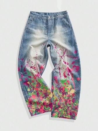 Street Life Jeans casual da uomo lavati con stampa a macchie e effetto consumato