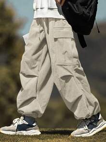 Claim Dot 男士宽松纯色休闲灯芯绒工装裤，多功能户外降落伞裤/慢跑裤，秋冬款