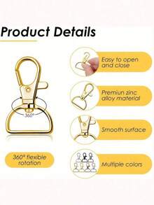 20 piezas Ganchos giratorios con anilla en D para llaveros, cordones y fabricación de bolsos, accesorios de ferretería DIY de aleación de zinc de 360° de rotación duradera - Multicolor - Ver 4