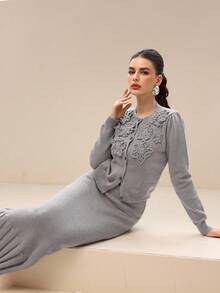 Modelyn Conjunto de suéter elegante con flores 3D para mujer