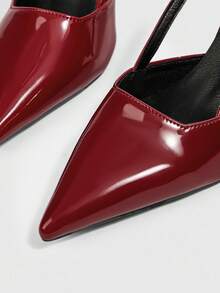 CUCCOO BIZCHIC 女士尖头细高跟鞋，酒红色百搭日常百搭露跟高跟鞋 - 酒紅色 - 查看 3