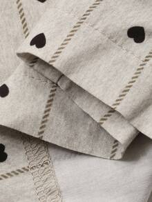 DAZY Striped Heart Pattern Loose Women Pajama Bottoms, Winter - Khaki - View 8