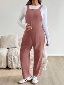 SHEIN Peto informal y holgado de unicolor con bolsillo para embarazadas - Rosa - Ver 6