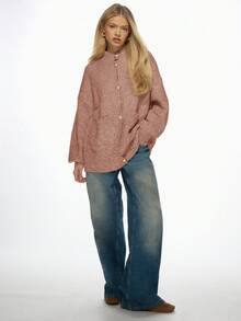 MISSGUIDED Cardigan tricoté à boutons surdimensionnés avec boutons ornés de dorure, manches lanternes, pull douillet pour l'hiver et l'automne, ourlet côtelé épais avec détail de poche