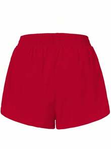 Eassivo Eassivo Women's Elastic Waist Zipper Pocket Loose Casual Shorts - Burgundy - View 2