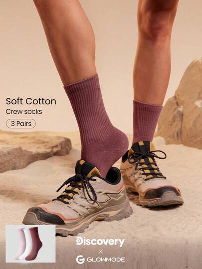 GLOWMODE X Discovery 3-Pair Step And Glow Soft Seamless Toe Breathable Mesh Cotton-Blend Crew Socks Hiking Outdoor Running Workout Active
