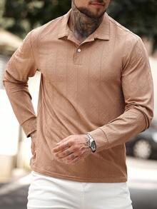 Manfinity Homme Herren Lässiges strukturiertes Langarm Polo Shirt, Herbst - Aprikosenfarben - Übersicht 1
