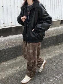 FRIFUL Women's Black Solid Color PU Fabric Stand Collar, Cuff & Hem Drawstring Loose Casual Padded Coat, Suitable For Autumn/Winter Jacket