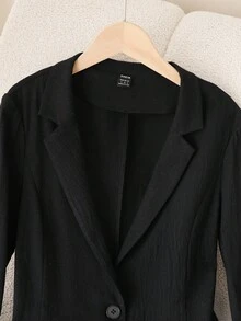 Franclia Blazer de ajuste ceñido de unicolor y longitud media para mujer, chaqueta versátil y minimalista de estilo para ir al trabajo - Negro - Ver 7