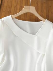 Franclia Women's Solid Color Asymmetrical Oblique Collar Casual Blouse Top, Suitable For Work And Leisure, Autumn - White - View 8