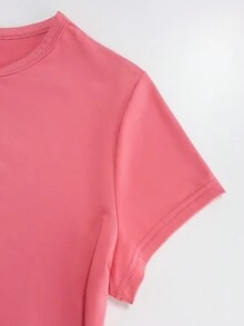 SHEIN Tall CURVE Plus Size 4-Piece Set Solid Color Cropped Round Neck Short Sleeve Fitted Women T-Shirt, Suitable For Summer