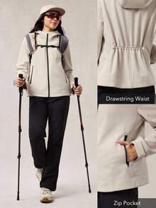 OutZeal Women Fleece Lined Zip Pocket Outdoor Shell Jacket Hiking Camping Fall Winter - Apricot - View 4