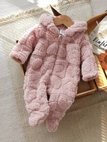 Vintaside Kids 新生儿简约时尚可爱波尔卡圆点长袖连帽羊毛连体睡衣 - 淺粉色 - 查看 3