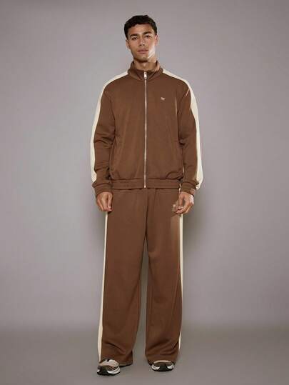 Musero Pantalones de chándal premium con panel de contraste, cintura elástica con cordón, solo Bottom, para otoño/primavera-verano