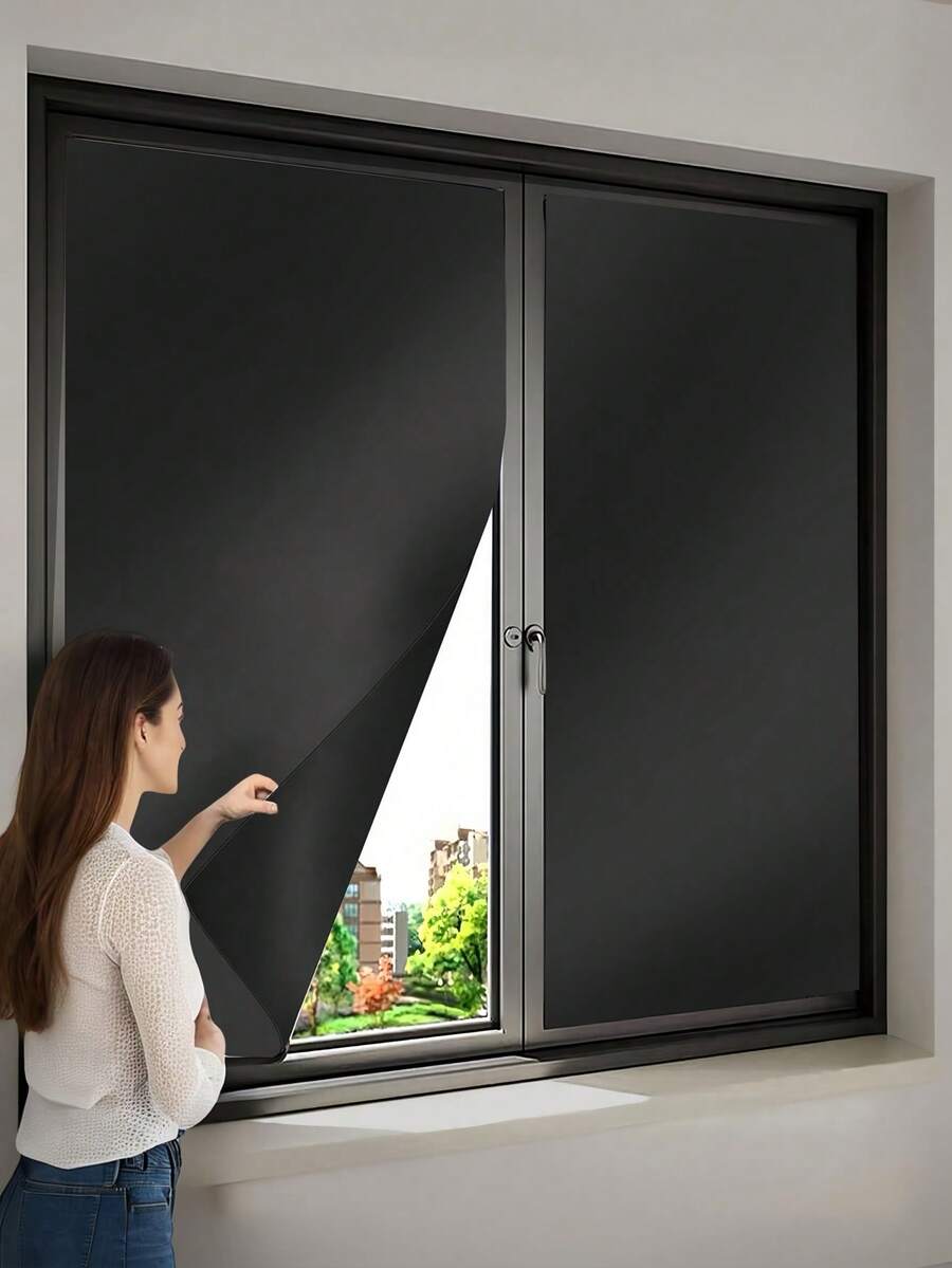 Blackout Window Privacy Film Static Cling UV Blocking Thermal Insulation Bedroom Living Room Office Adhesive Free No Residue Reusable Fade Proof Dark Tint Covering
