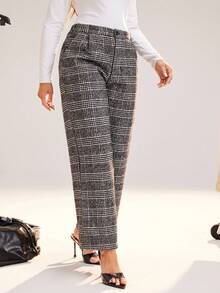 SHEIN Unity Quần ống rộng cạp chun cài nút họa tiết răng sói cho nữ - Xám - Xem 5