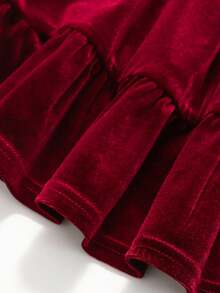 SHEIN Váy nơ 3D trang trí lưng dễ thương cho bé gái tuổi teen, váy đơn giản thanh lịch, thích hợp mặc vào mùa thu đông, Giáng sinh, dự tiệc, sinh nhật - Đỏ - Xem 8