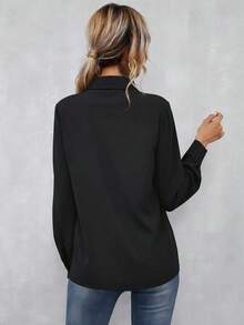 EMERY ROSE 荷葉邊紐扣襯衫 - 黑色 - 查看 2